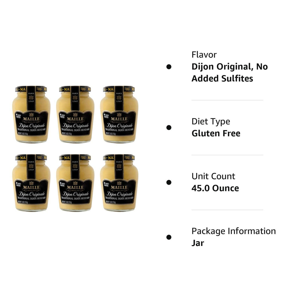 Mustard, Dijon Originale No Added Sulfites, 7.5 Oz, 6 Count (Packaging May Vary)