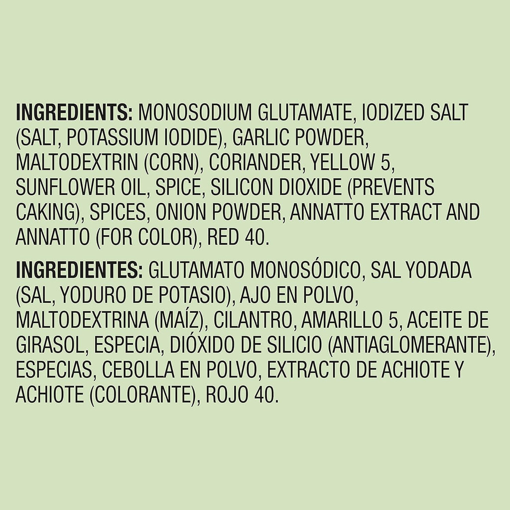 Sazón Flavorful Seasoning for Sauce, Meat, Poultry, Fish, Seafood, Stews, Rice, Beans, and Other Dishes Cilantro and Achiote No Artificial Flavors 5.6 Oz, 32 Count