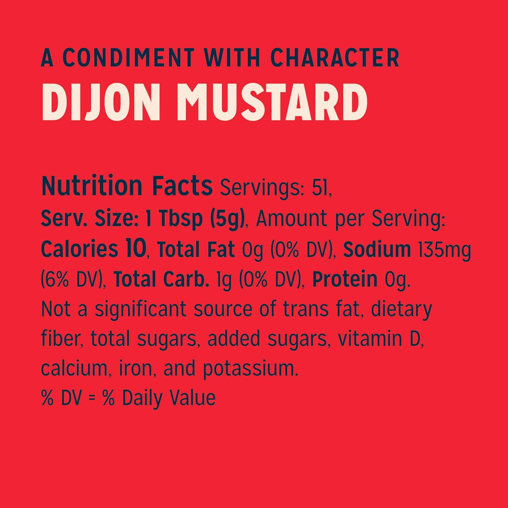 Mustard, Dijon, 6 Count Gluten Free, Certified Vegan, Non- GMO Project Verified, from 100% Grade-A Mustard Seeds, Shelf-Stable, 9 Oz